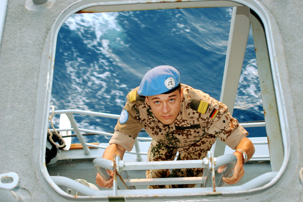A German UN peacekeeper carries out his duties on a ship in Lebanon in 2007.